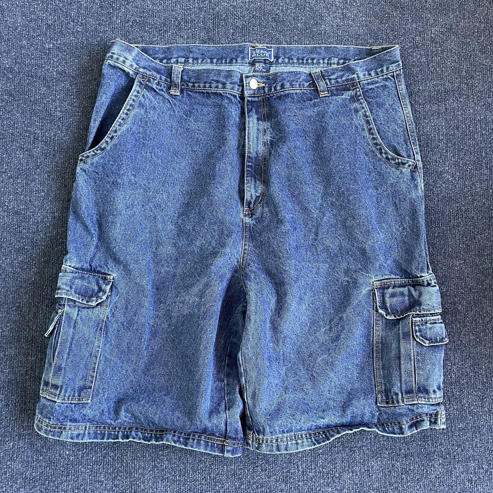 Vintage Sierra Blue Cargo Shorts Mens 42 Blue Denim Baggy Fit Utility 12" Inseam